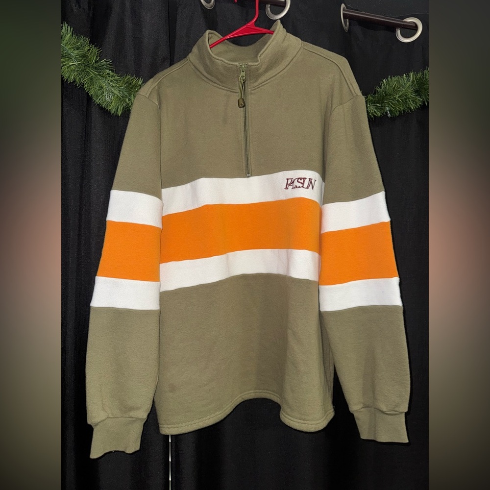 PacSun Men's Olive and Orange Zip-Up Sweater